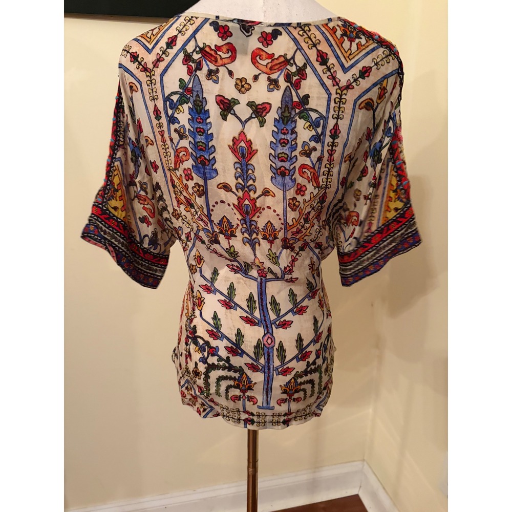 Vineet Bahl Meknes Anthropologie Boho Embroidered Tie Waist Blouse Top M - Picture 7 of 7